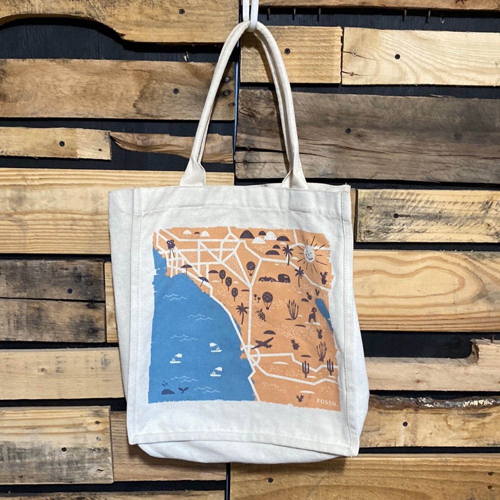 Fossil Canvas Tote Bag‎ Sun & Sea Beach Double Handles Bag